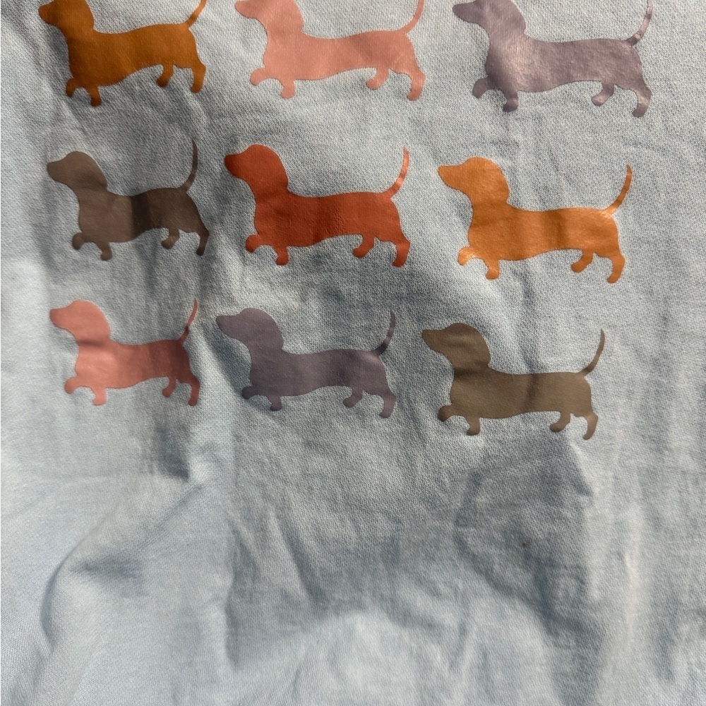Light Blue Sweatshirt with Dachshund Print Women’s size Large Crew Neck - Picture 8 of 10